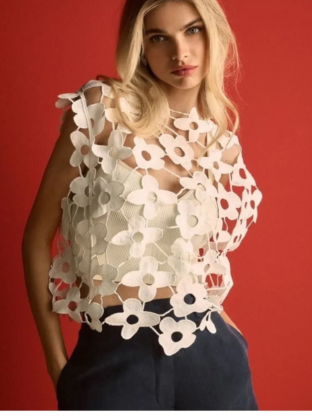 Maeve Floral Lace Vest Style Blouse by Anthropology